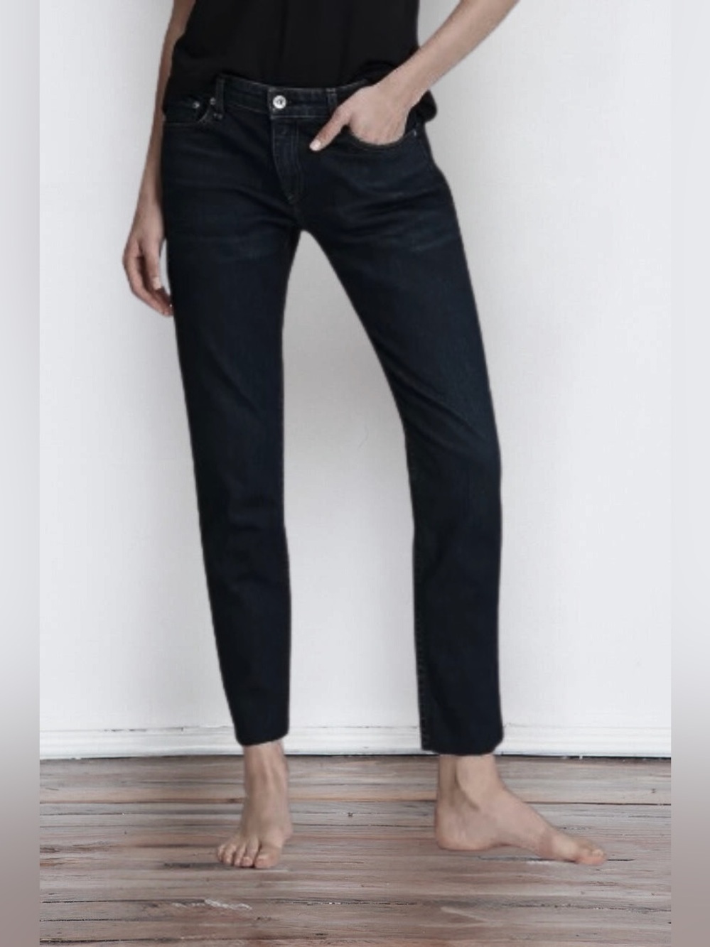 Rag & Bone Dre Low Rise Slim Boyfriend Jeans Black Size 25 Stretch Denim